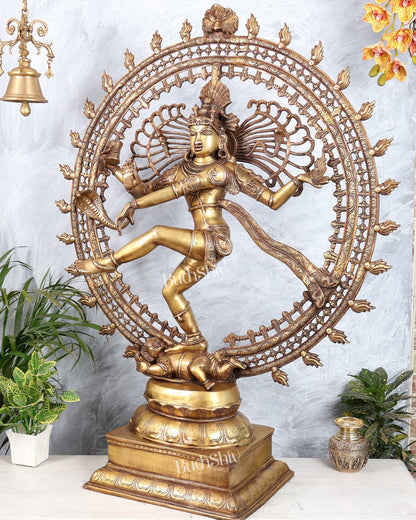 Pure Brass Large Lord Shiva as Nataraja - 47 Inch, Antique brass tone - Budhshiv.com
