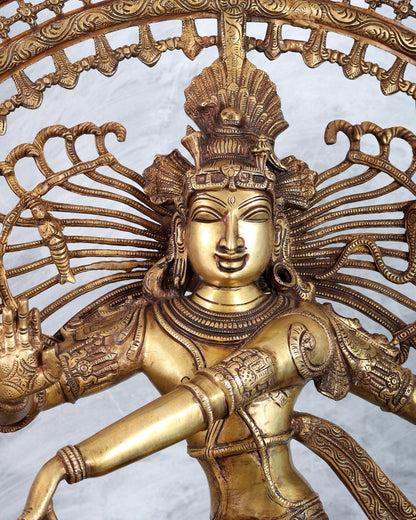 Pure Brass Large Lord Shiva as Nataraja - 47 Inch, Antique brass tone - Budhshiv.com