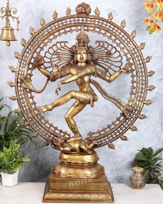 Pure Brass Large Lord Shiva as Nataraja - 47 Inch, Antique brass tone - Budhshiv.com