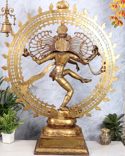 Pure Brass Large Lord Shiva as Nataraja - 47 Inch, Antique brass tone - Budhshiv.com