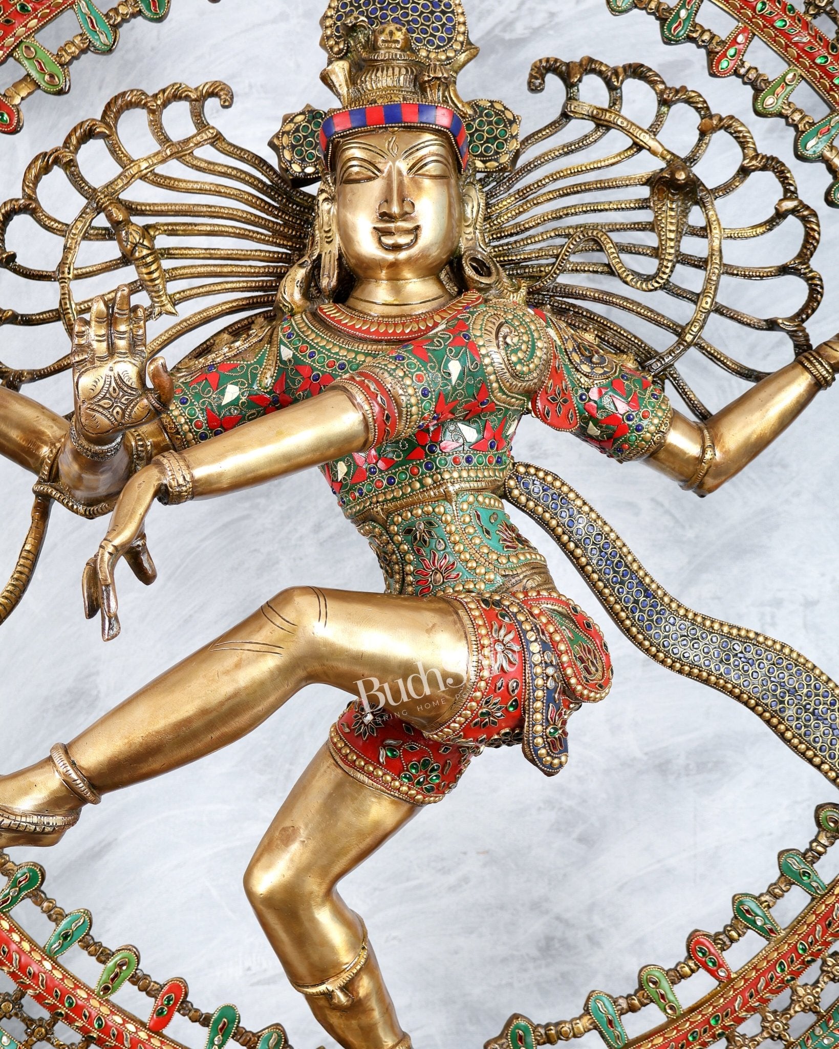 Pure Brass Large Lord Shiva as Nataraja - 47 Inch, meenakari Stonework - Budhshiv.com