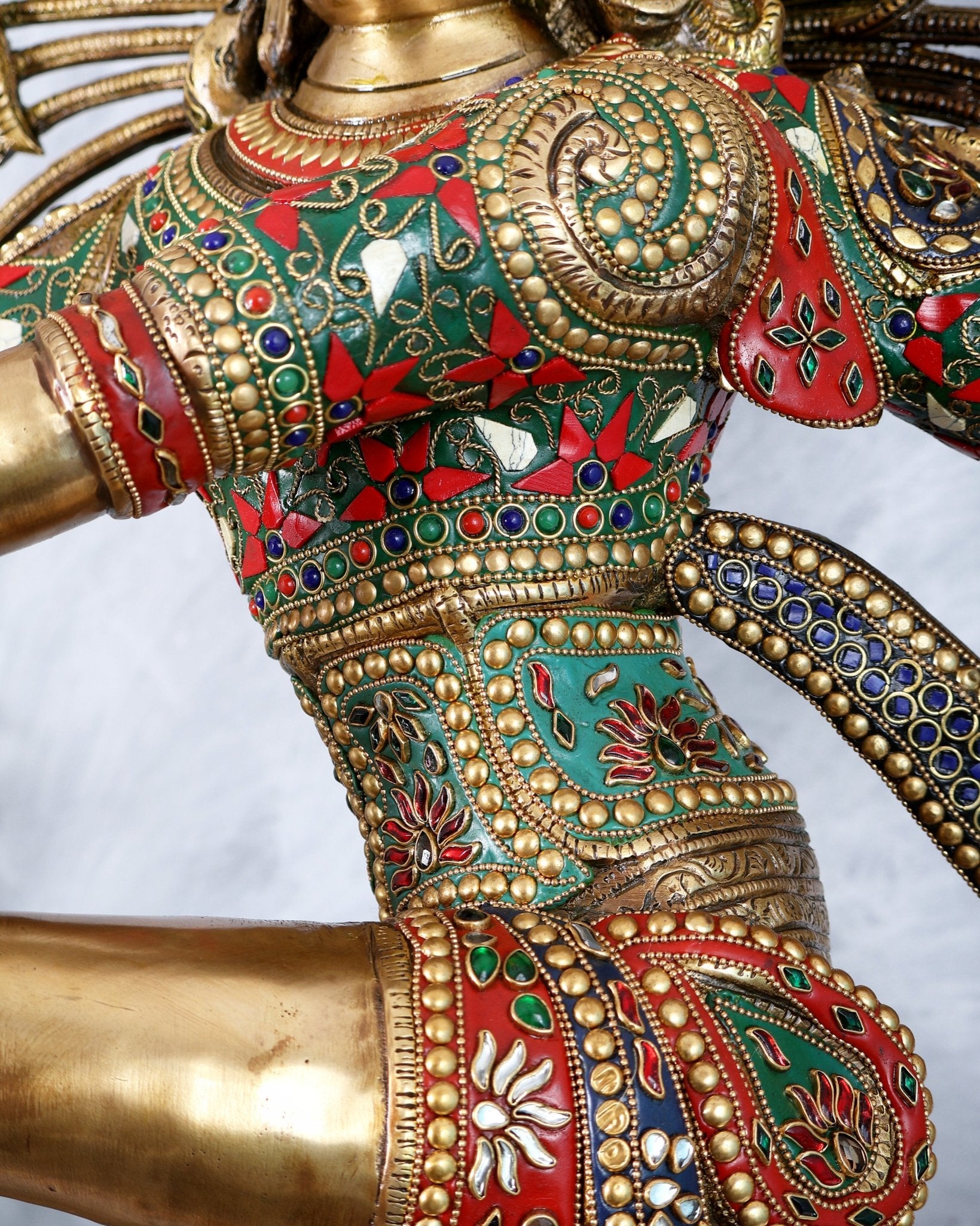 Pure Brass Large Lord Shiva as Nataraja - 47 Inch, meenakari Stonework - Budhshiv.com