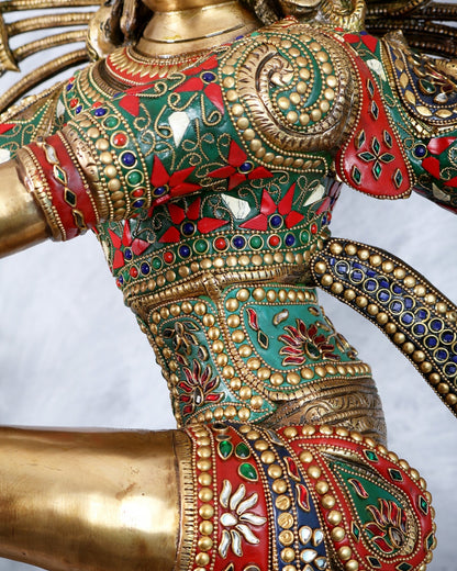 Pure Brass Large Lord Shiva as Nataraja - 47 Inch, meenakari Stonework - Budhshiv.com