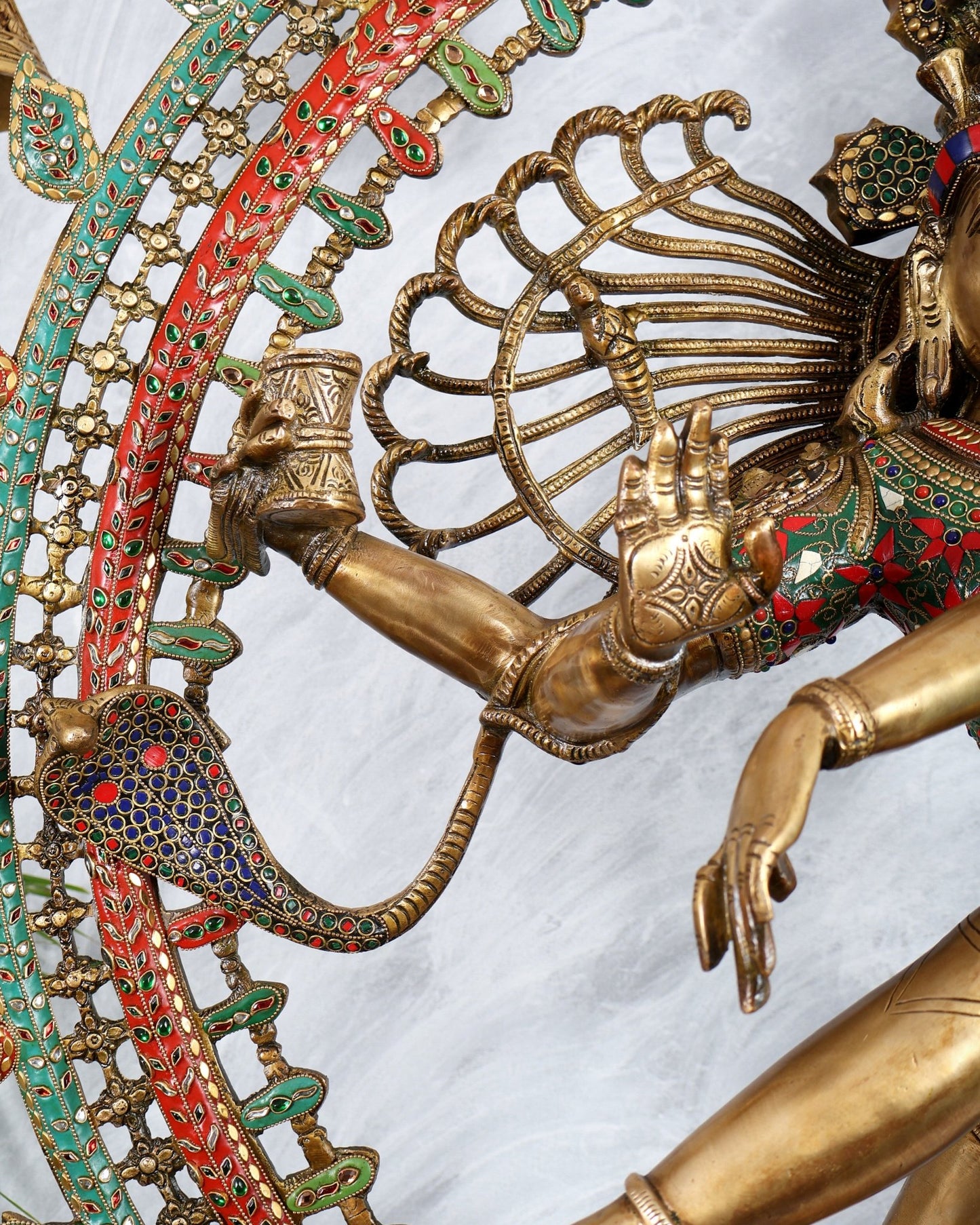Pure Brass Large Lord Shiva as Nataraja - 47 Inch, meenakari Stonework - Budhshiv.com