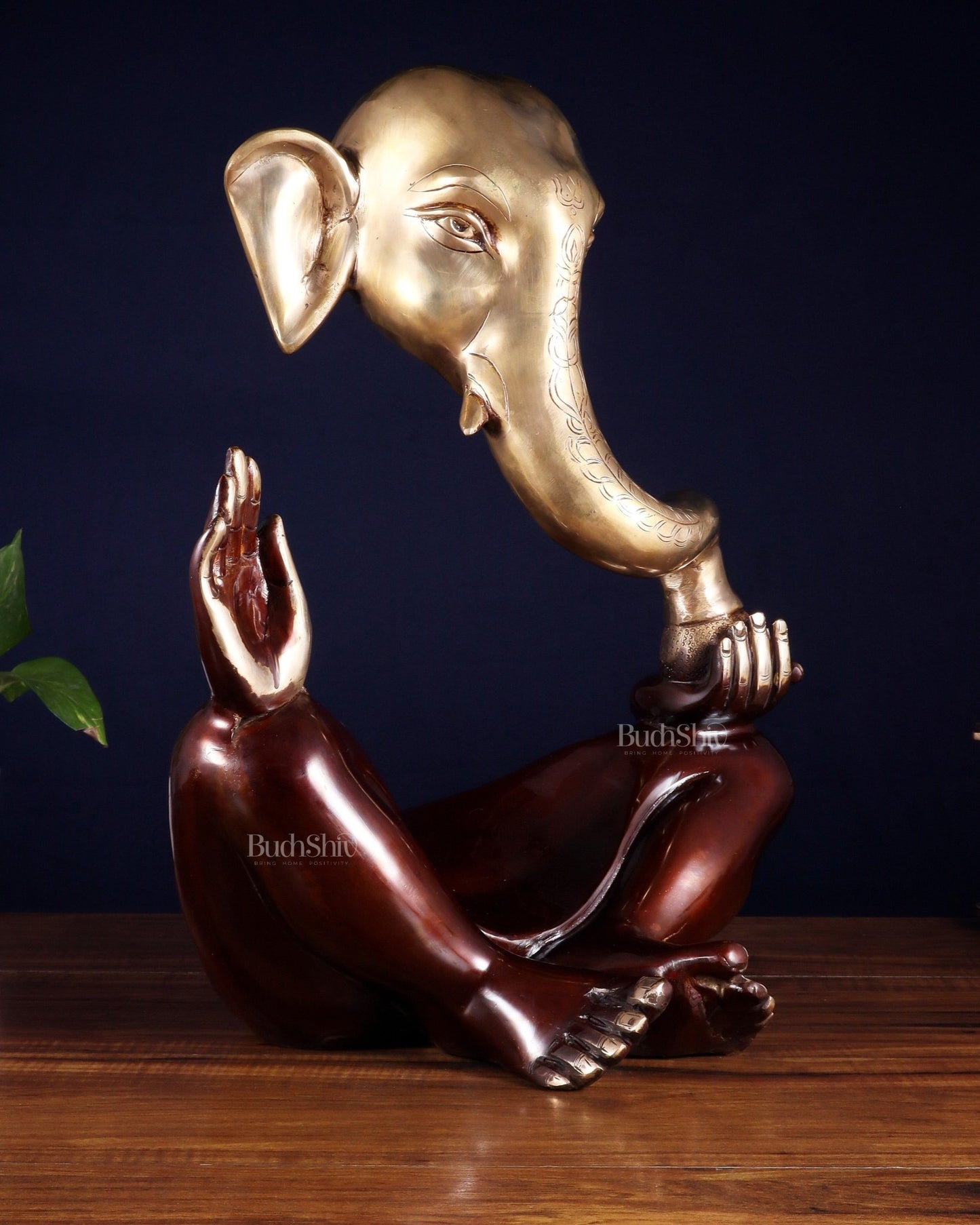 Pure Brass Large Modern Ganesha Statue – Dual Tone 17 inch - Budhshiv.com