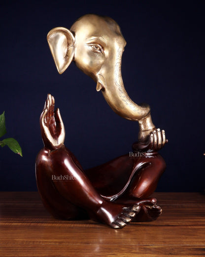 Pure Brass Large Modern Ganesha Statue – Dual Tone 17 inch - Budhshiv.com