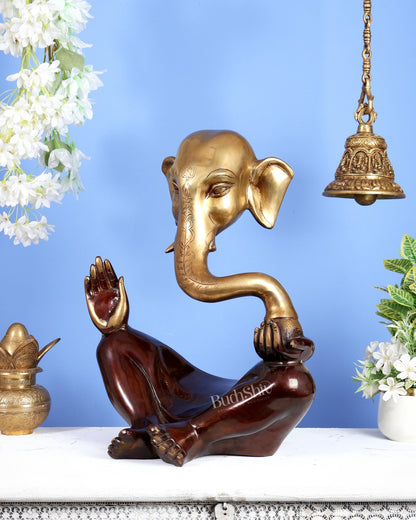 Pure Brass Large Modern Ganesha Statue – Dual Tone 17 inch - Budhshiv.com