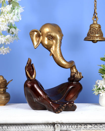 Pure Brass Large Modern Ganesha Statue – Dual Tone 17 inch - Budhshiv.com