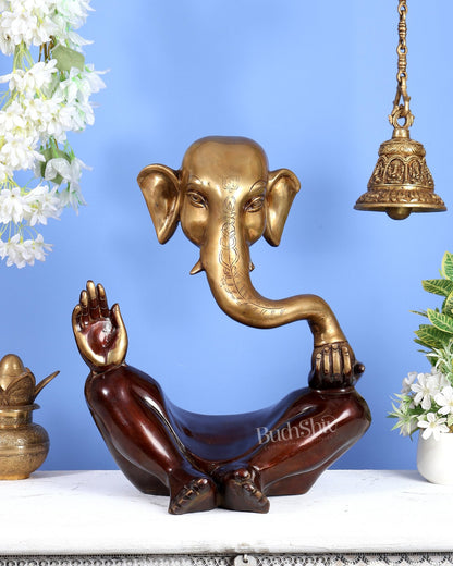 Pure Brass Large Modern Ganesha Statue – Dual Tone 17 inch - Budhshiv.com