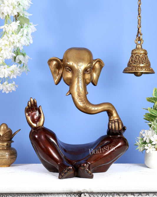 Pure Brass Large Modern Ganesha Statue – Dual Tone 17 inch - Budhshiv.com