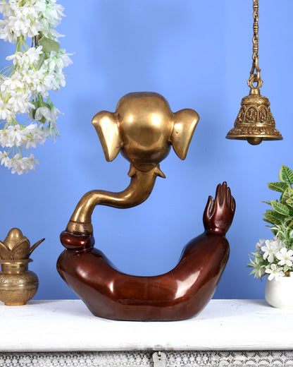 Pure Brass Large Modern Ganesha Statue – Dual Tone 17 inch - Budhshiv.com
