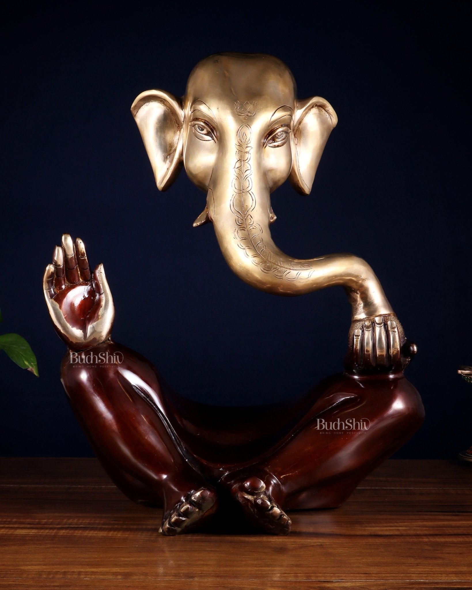 Pure Brass Large Modern Ganesha Statue – Dual Tone 17 inch - Budhshiv.com