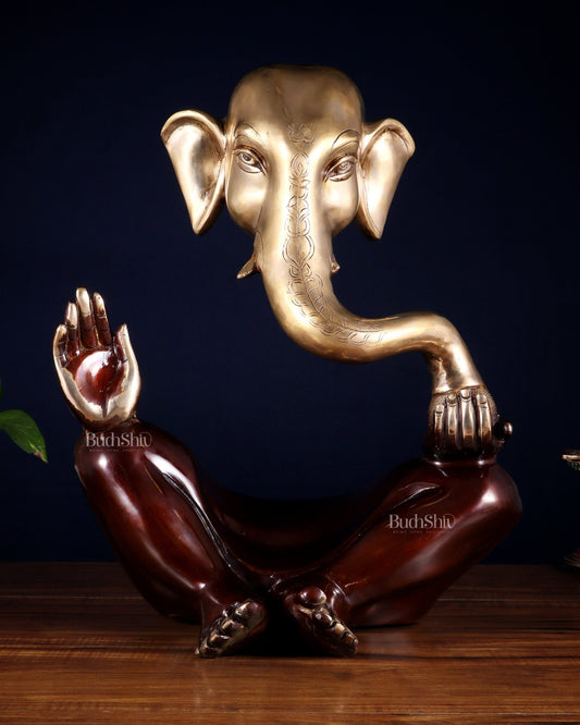Pure Brass Large Modern Ganesha Statue – Dual Tone 17 inch - Budhshiv.com