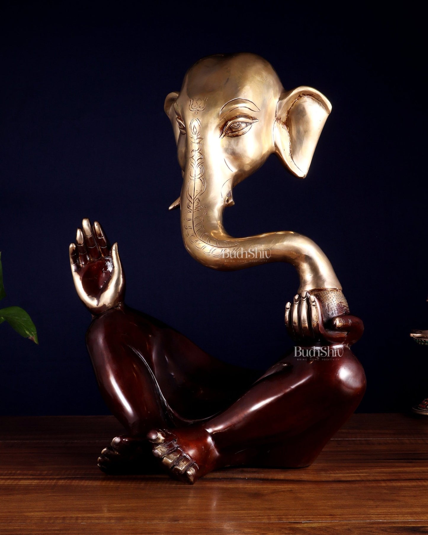 Pure Brass Large Modern Ganesha Statue – Dual Tone 17 inch - Budhshiv.com
