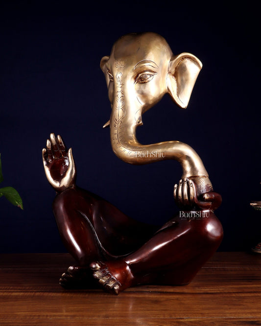 Pure Brass Large Modern Ganesha Statue – Dual Tone 17 inch - Budhshiv.com