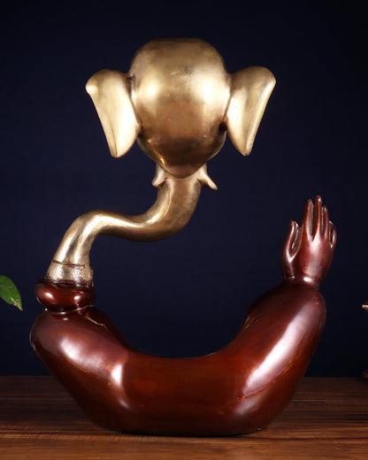 Pure Brass Large Modern Ganesha Statue – Dual Tone 17 inch - Budhshiv.com