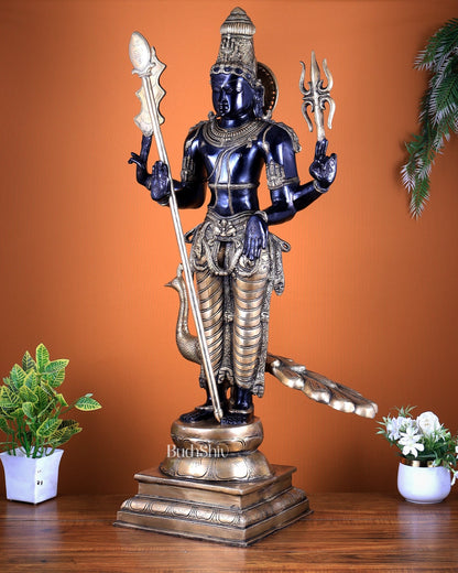Pure Brass Large Murugan Kartikeya Statue | Black Finish 37 inch - Budhshiv.com