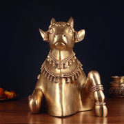 Pure Brass Large Nandi Statue – Straight Face, Superfine Carvings, 17 Inch, 30 Kg - Budhshiv.com