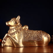 Pure Brass Large Nandi Statue – Straight Face, Superfine Carvings, 17 Inch, 30 Kg - Budhshiv.com