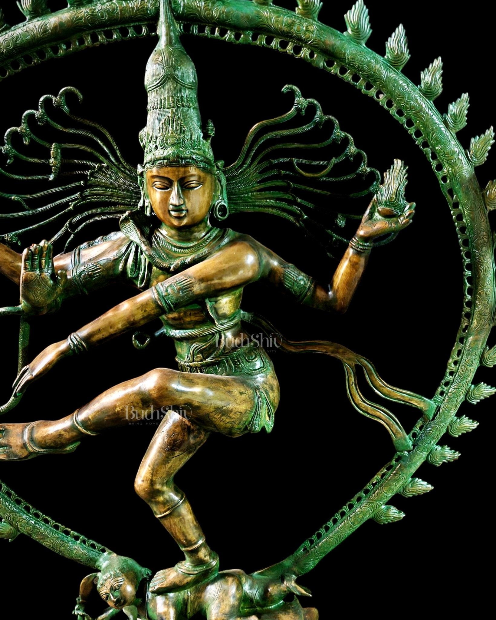 Pure Brass Large Nataraja with Temple Style Arch | Antique Bronze Finish 71 inch - Budhshiv.com