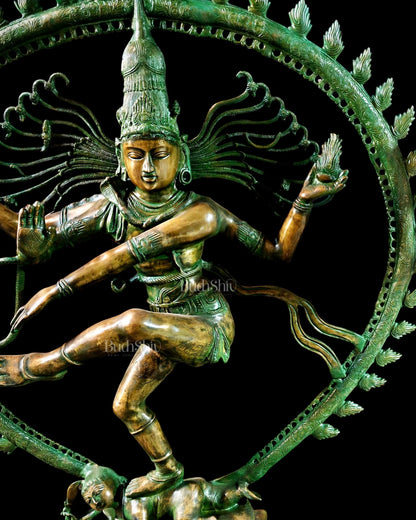 Pure Brass Large Nataraja with Temple Style Arch | Antique Bronze Finish 71 inch - Budhshiv.com