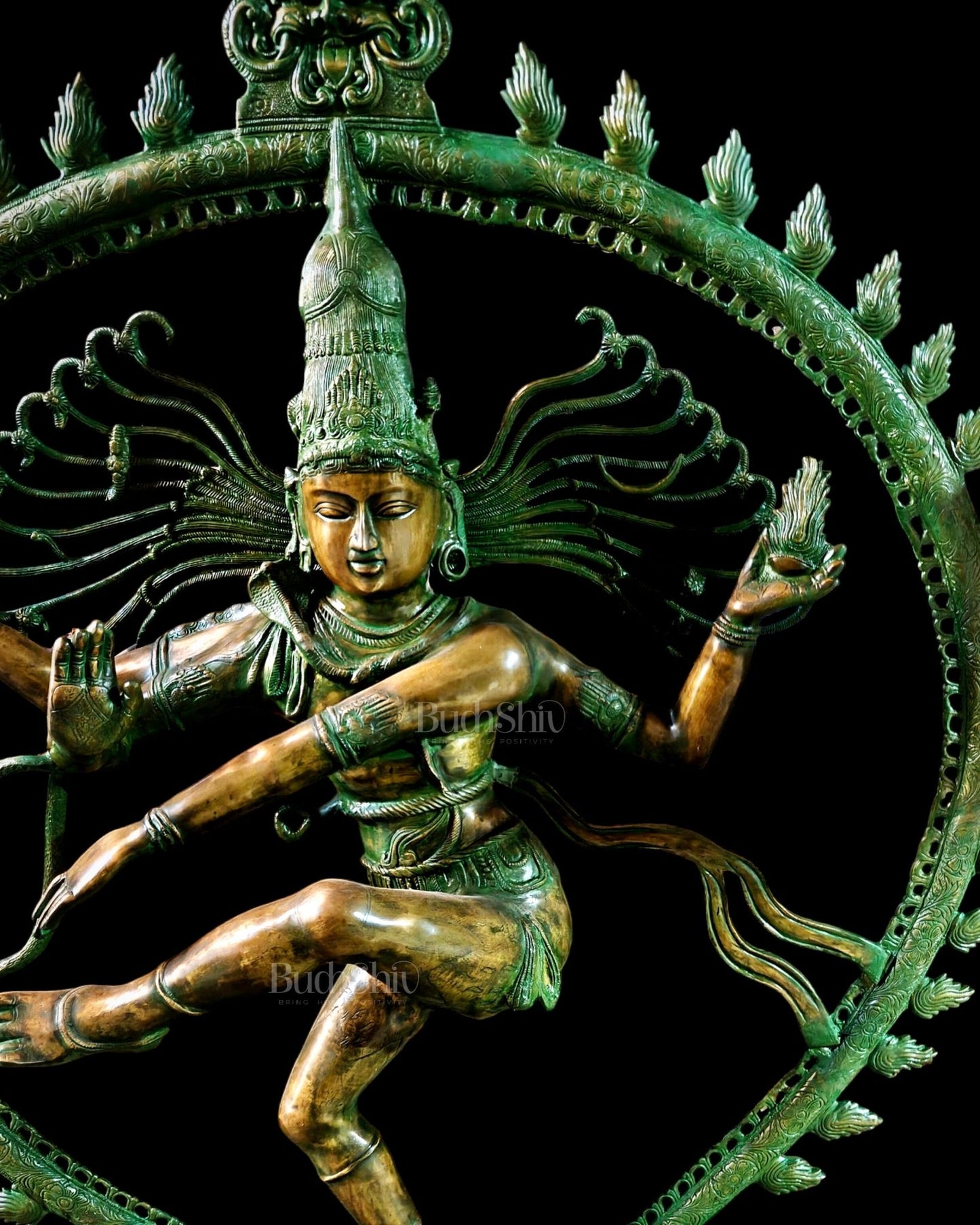 Pure Brass Large Nataraja with Temple Style Arch | Antique Bronze Finish 71 inch - Budhshiv.com