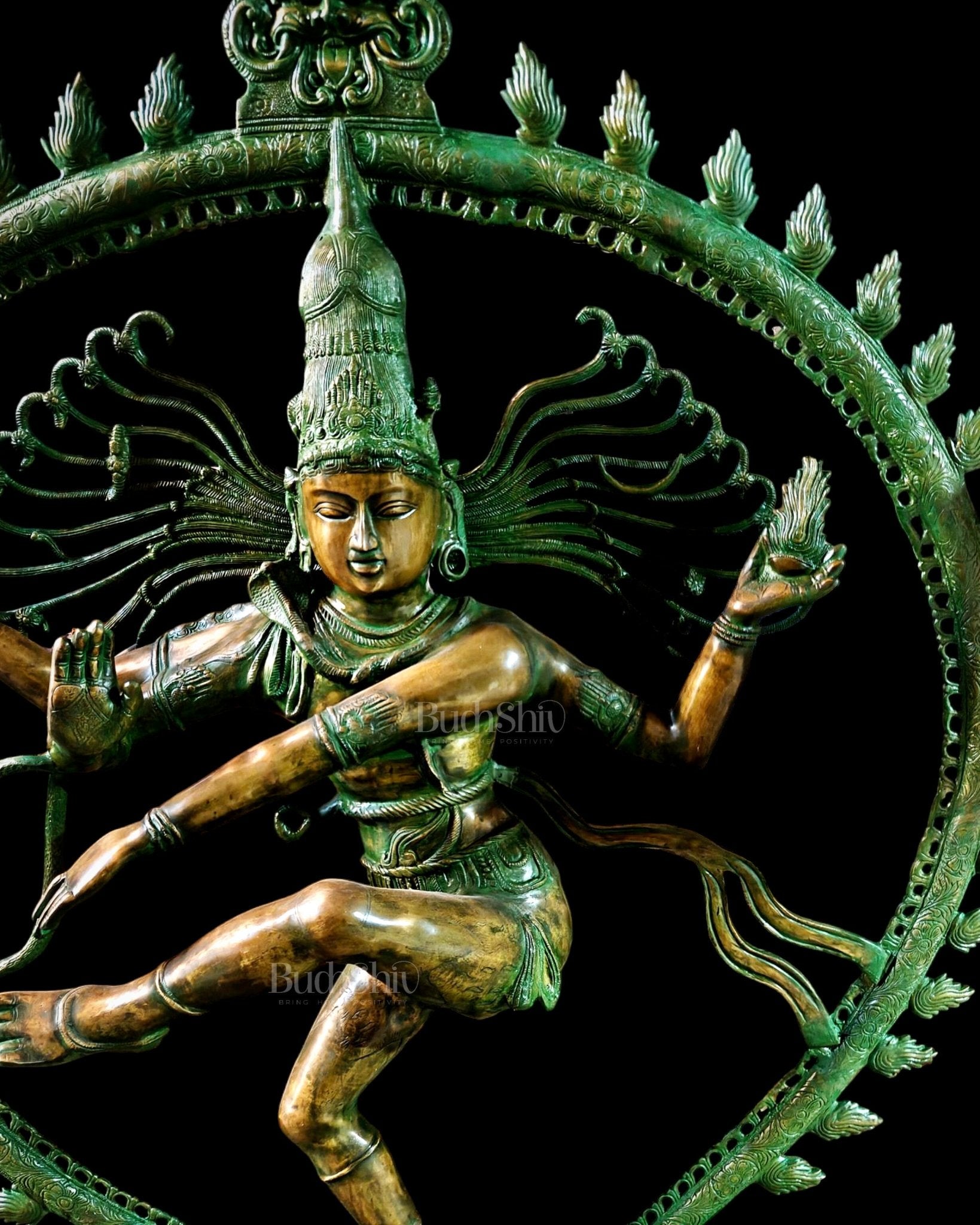 Pure Brass Large Nataraja with Temple Style Arch | Antique Bronze Finish 71 inch - Budhshiv.com