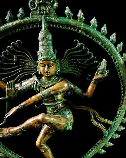 Pure Brass Large Nataraja with Temple Style Arch | Antique Bronze Finish 71 inch - Budhshiv.com