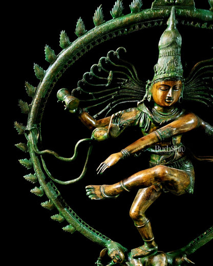 Pure Brass Large Nataraja with Temple Style Arch | Antique Bronze Finish 71 inch - Budhshiv.com