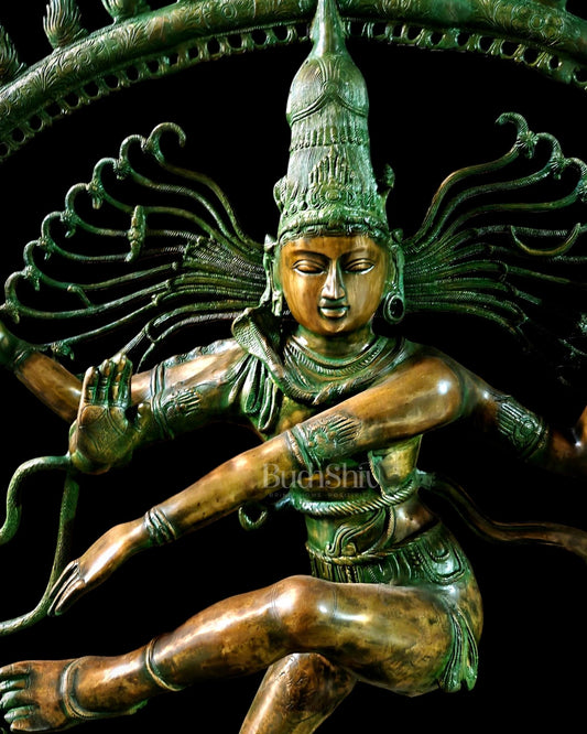 Pure Brass Large Nataraja with Temple Style Arch | Antique Bronze Finish 71 inch - Budhshiv.com