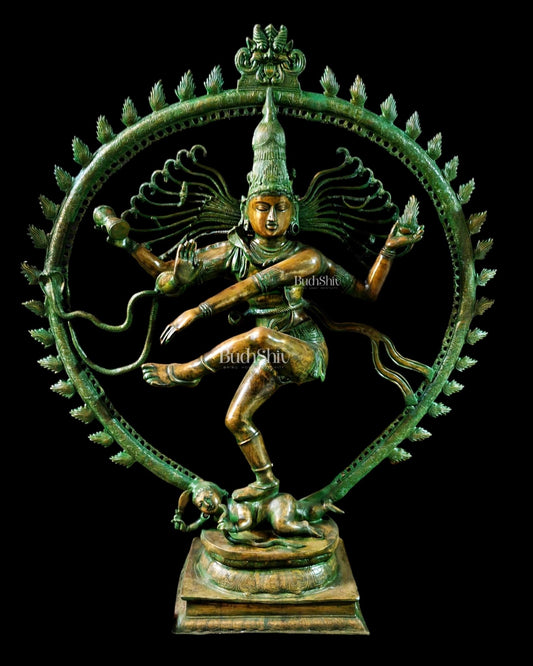Pure Brass Large Nataraja with Temple Style Arch | Antique Bronze Finish 71 inch - Budhshiv.com