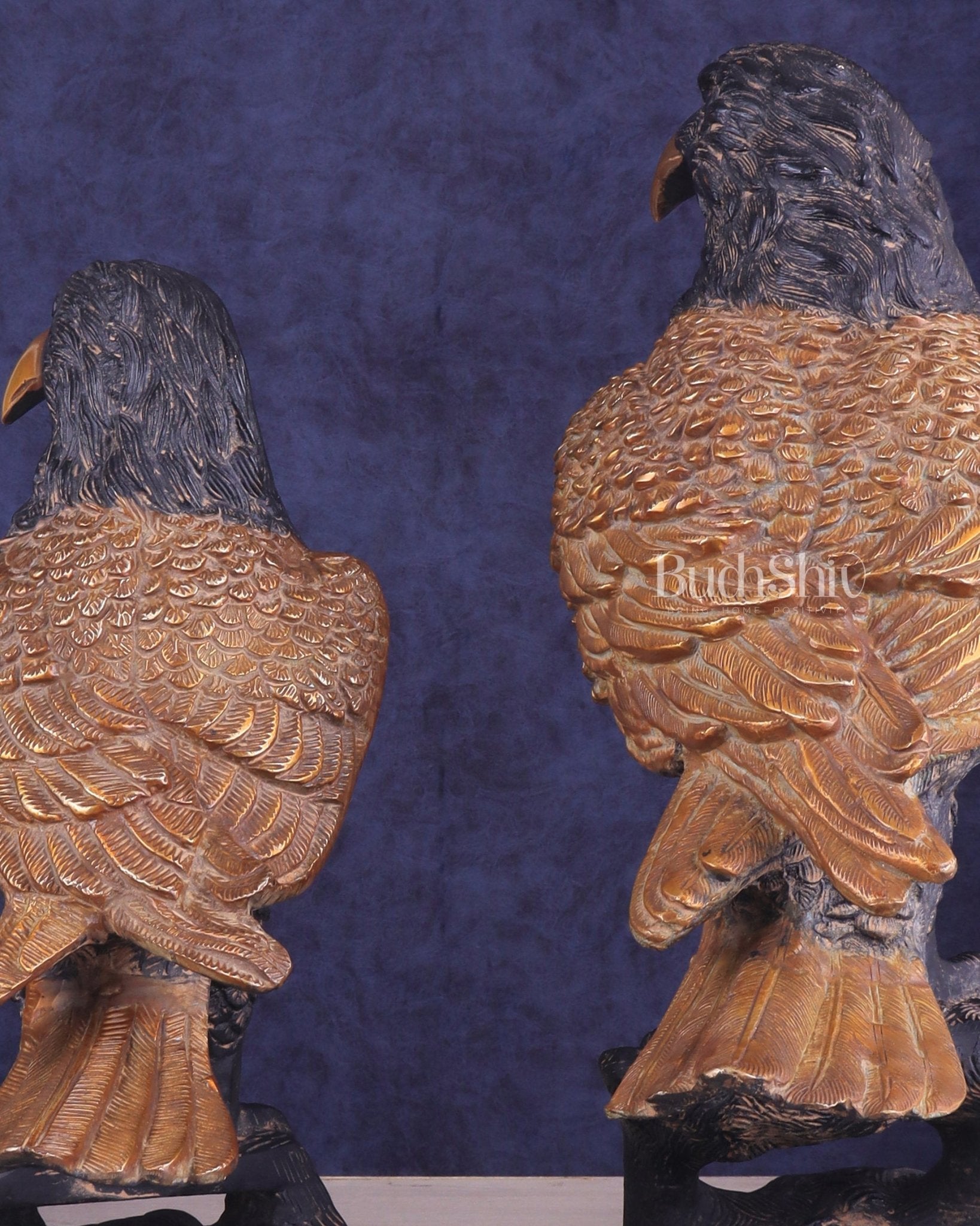 Pure Brass Large Pair of Eagles in Antique Tone | Vastu & Feng Shui Approved 15" - Budhshiv.com