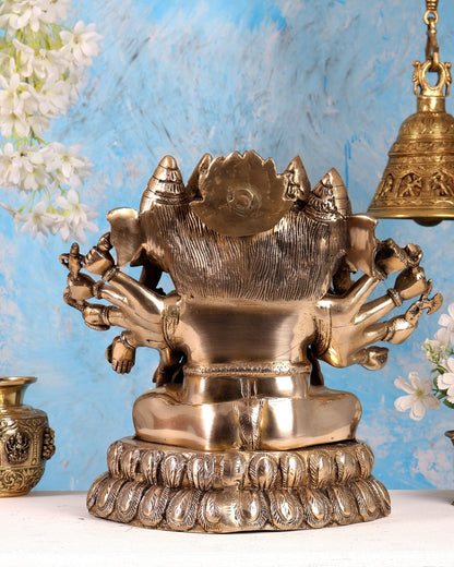 Pure Brass Large Panchmukhi Ganesha Statue 13" - Budhshiv.com