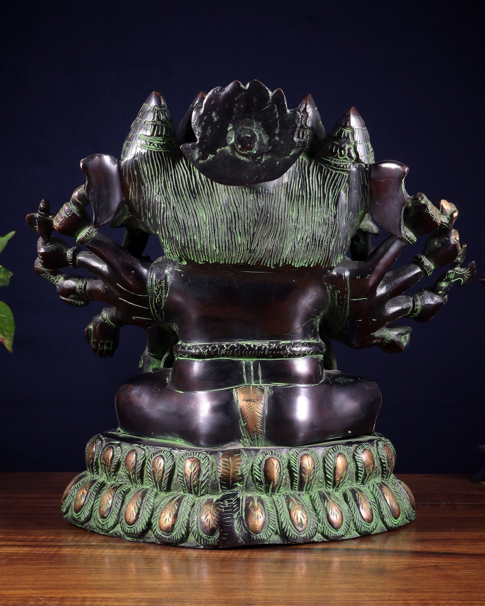 Pure Brass Large Panchmukhi Ganesha Statue - Black Green tone , 13" - Budhshiv.com