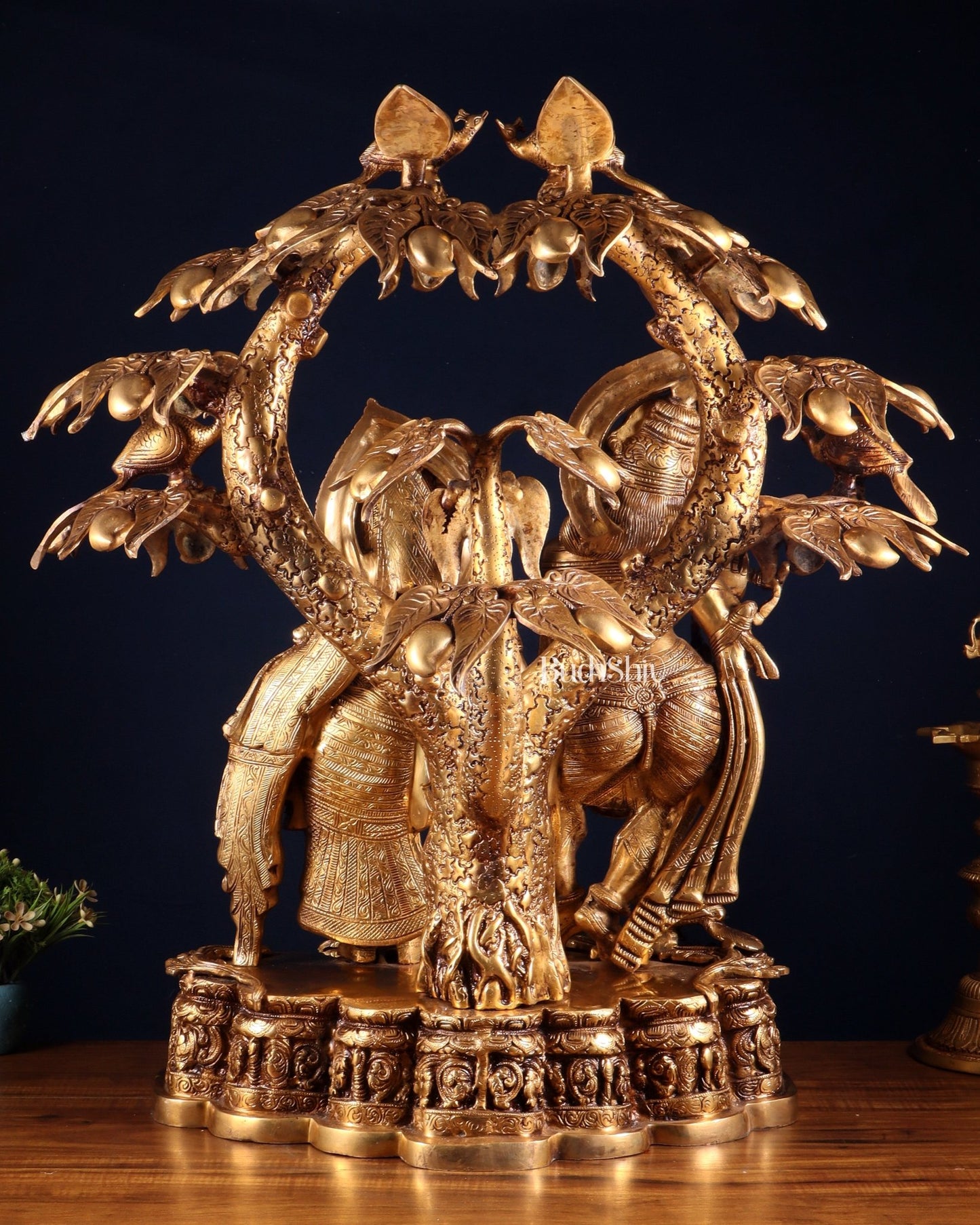 Pure Brass Large Radha Krishna Under Tree Sculpture 30" - Budhshiv.com