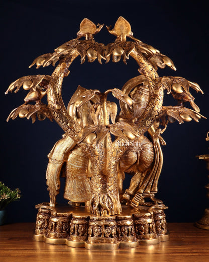 Pure Brass Large Radha Krishna Under Tree Sculpture 30" - Budhshiv.com