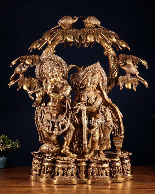 Pure Brass Large Radha Krishna Under Tree Sculpture 30" - Budhshiv.com