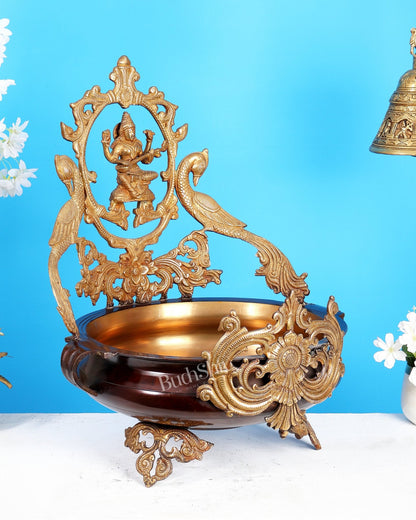 Pure Brass Large Saraswati Design urli – Exquisite Handcrafted Masterpiece 19 inch - Budhshiv.com