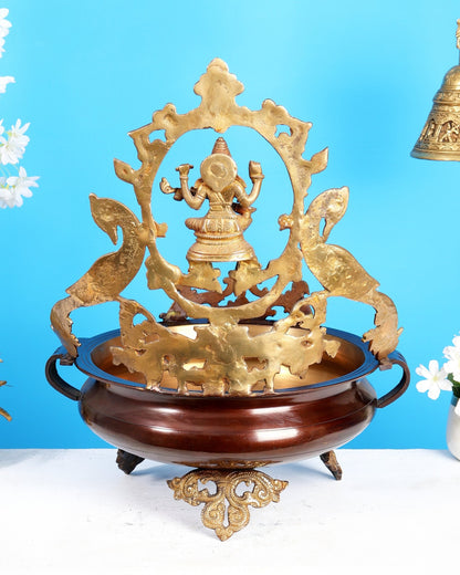Pure Brass Large Saraswati Design urli – Exquisite Handcrafted Masterpiece 19 inch - Budhshiv.com