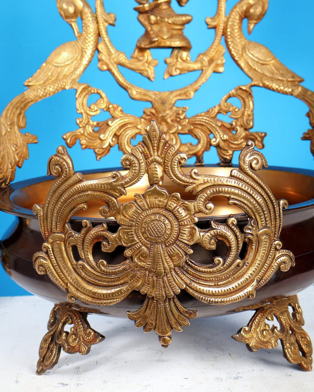 Pure Brass Large Saraswati Design urli – Exquisite Handcrafted Masterpiece 19 inch - Budhshiv.com