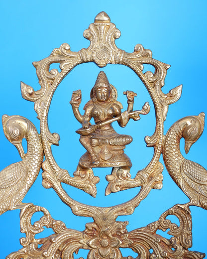 Pure Brass Large Saraswati Design urli – Exquisite Handcrafted Masterpiece 19 inch - Budhshiv.com