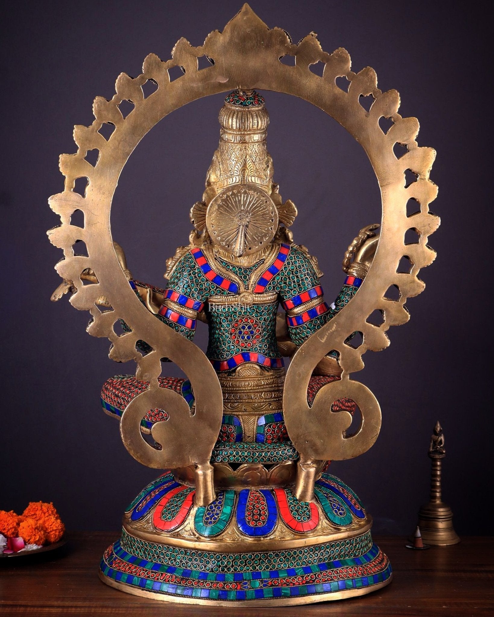 Pure Brass Large Saraswati Devi Statue with Meenakari Stonework – 27" - Budhshiv.com