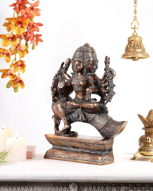 Pure Brass Large shanmurugan Sitting on a Peacock – Kartikeya Swamy Idol 16" antique finish - Budhshiv.com