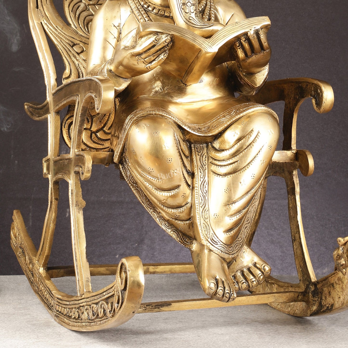 Pure Brass Large Sized Ganapati Seated on Chair Reading Book | 24" - Budhshiv.com