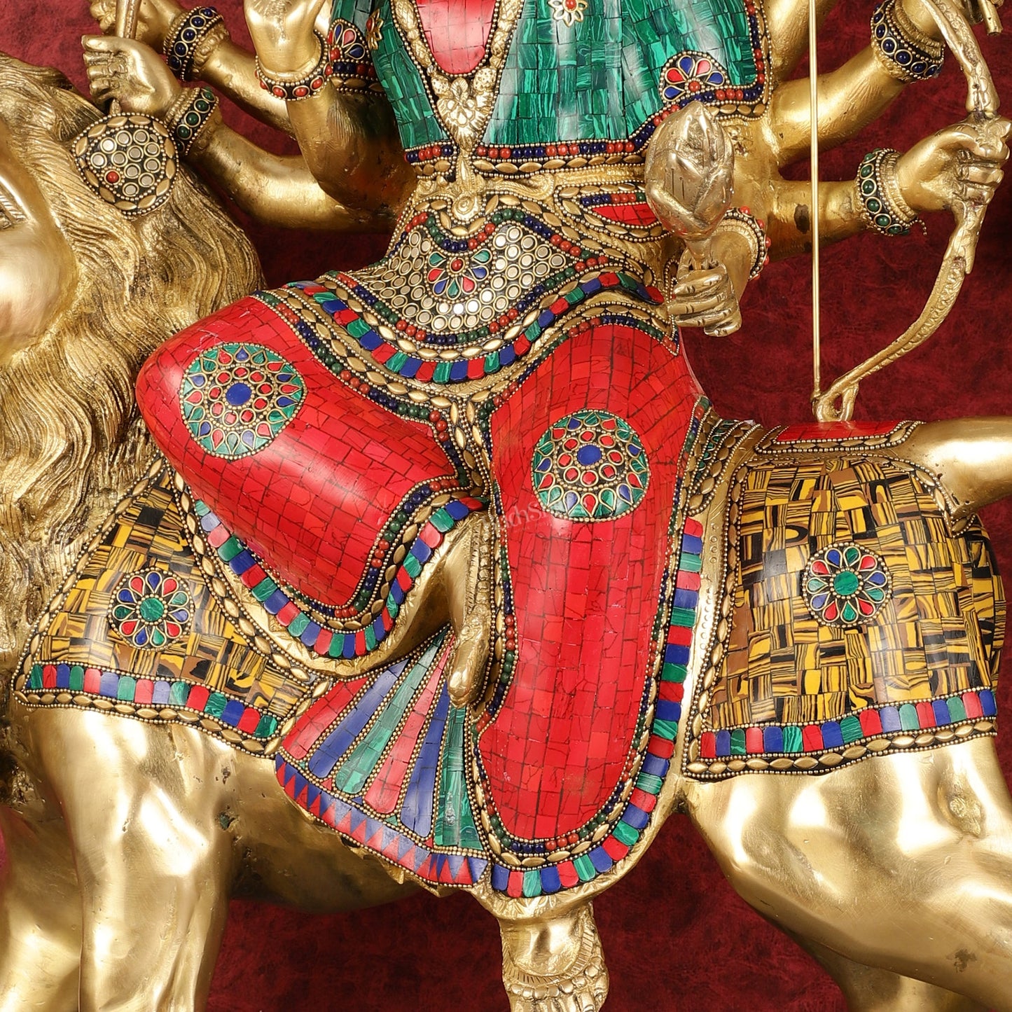Pure Brass Large - Sized Goddess Durga Sherawali Mata Murti - 27 inch - Budhshiv.com