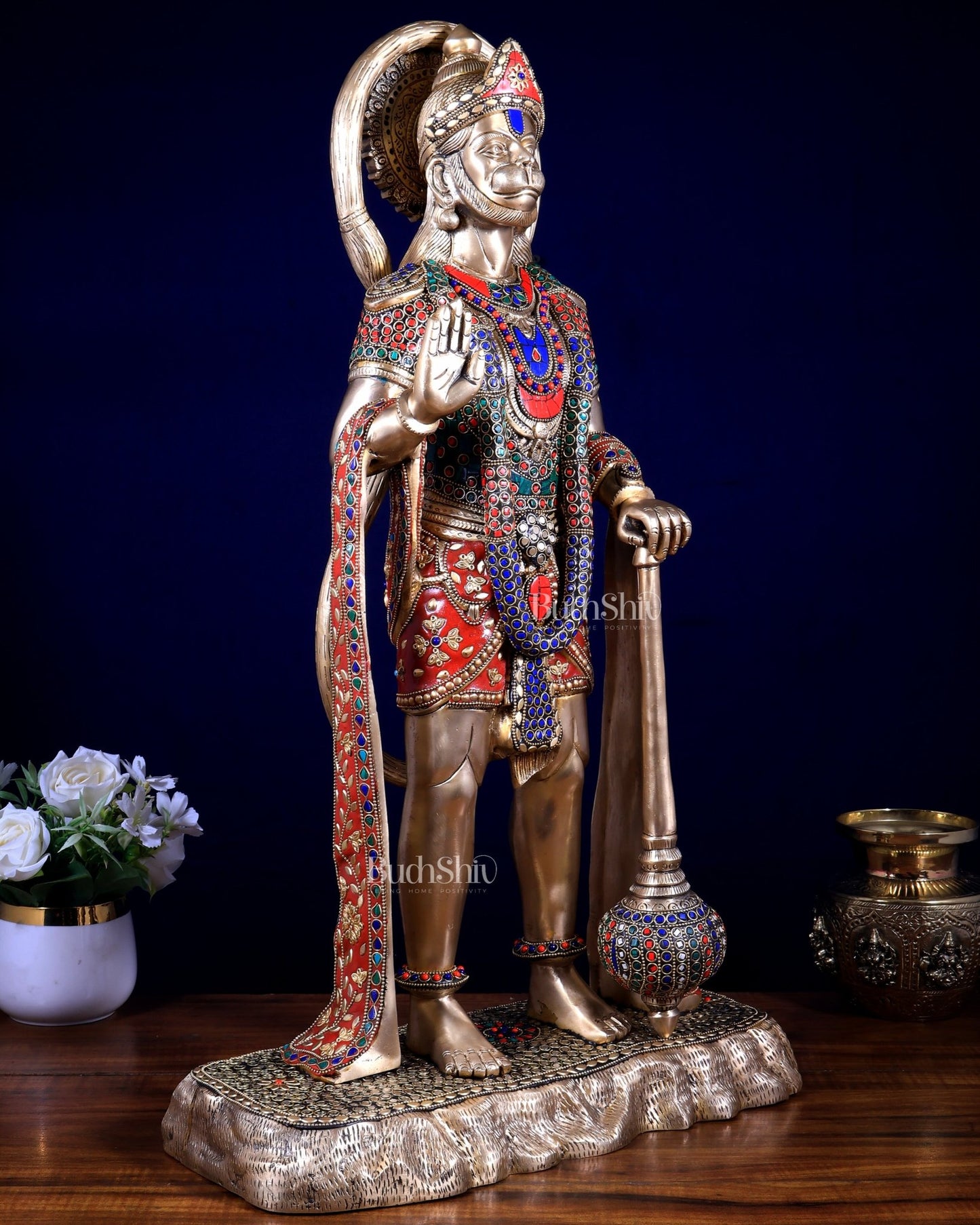 Pure Brass large Standing Hanuman Statue 25.5 inch - Budhshiv.com