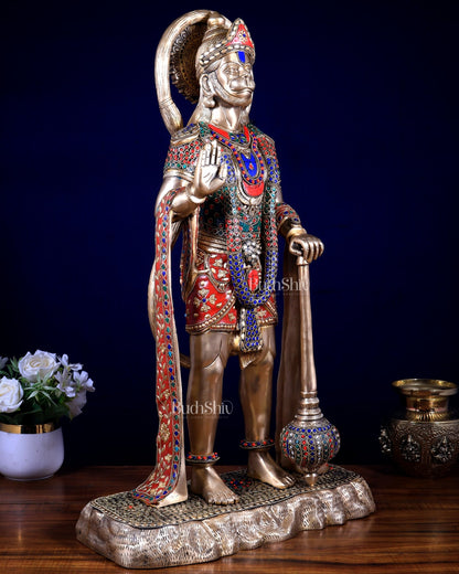 Pure Brass large Standing Hanuman Statue 25.5 inch - Budhshiv.com