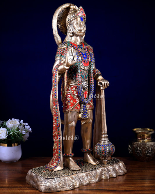 Pure Brass large Standing Hanuman Statue 25.5 inch - Budhshiv.com
