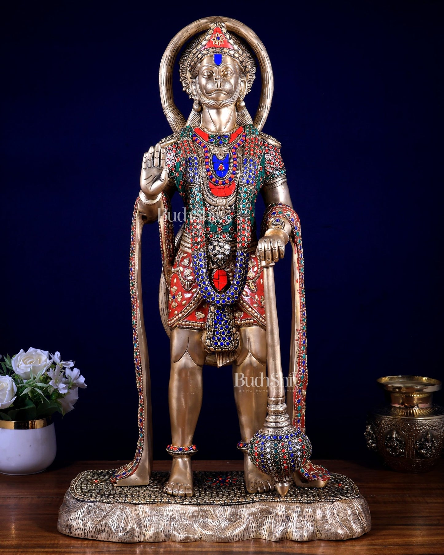 Pure Brass large Standing Hanuman Statue 25.5 inch - Budhshiv.com