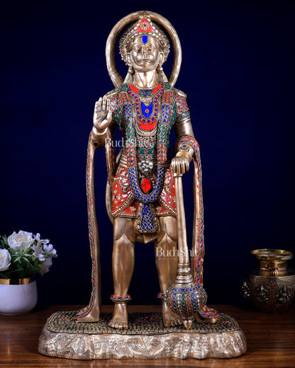 Pure Brass large Standing Hanuman Statue 25.5 inch - Budhshiv.com